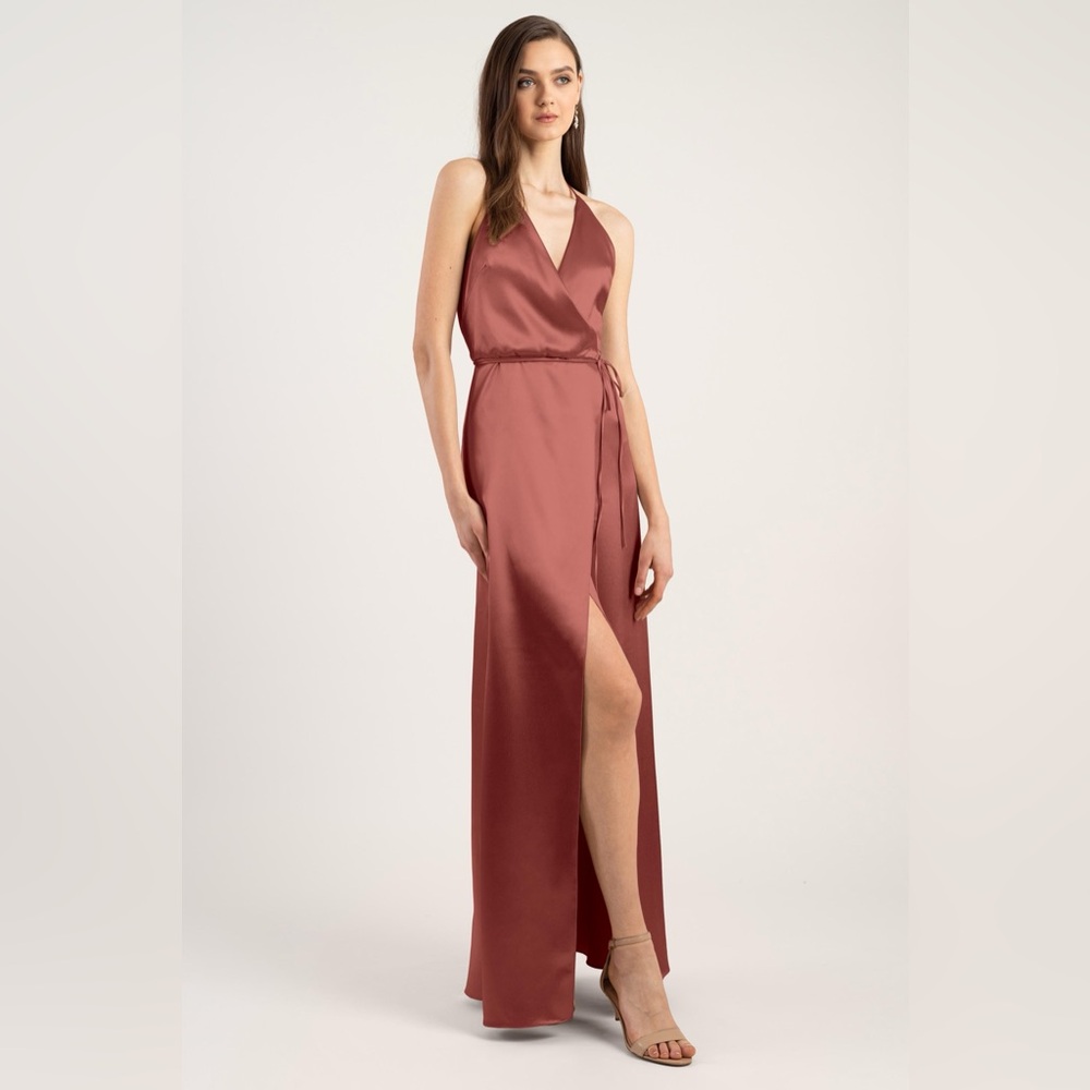 Jenny Yoo Lana English Rose Satin Wrap Gown